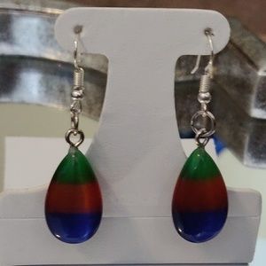 Tricolor Cat Eye Gemstone Earrings